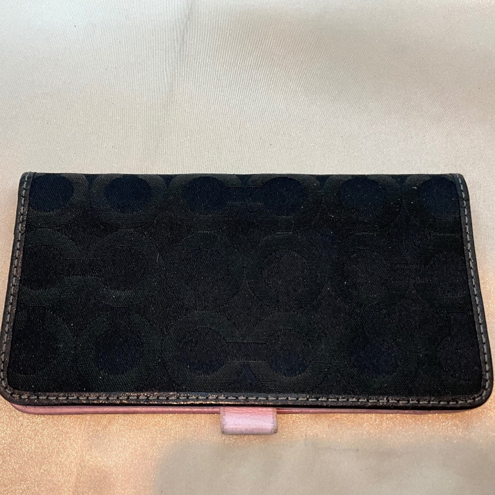 Coach checkbook holder, black signature print with pink leather interior. 8-H7B - Picture 3 of 4